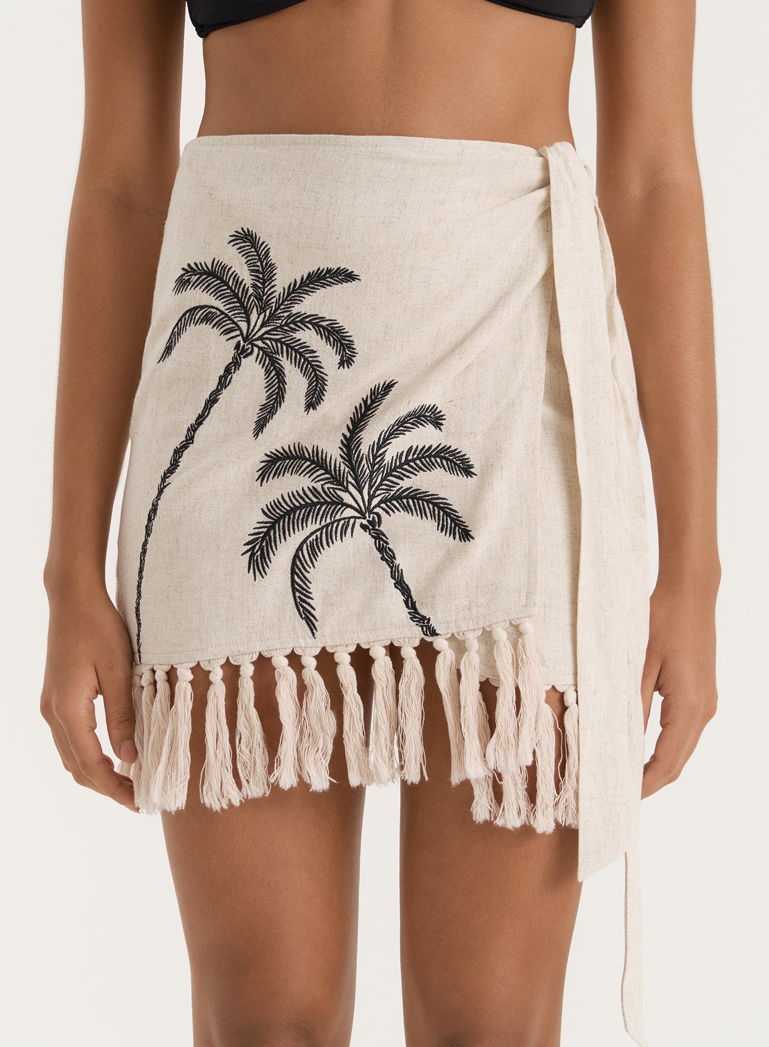Palm Embroidery Fringe Trim Sarong Mini Skirt
